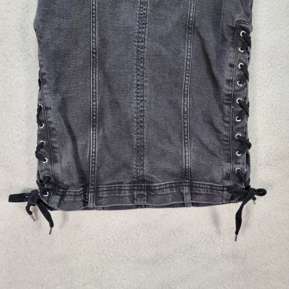 Free People Charcoal Black Denim Stretch Lace Up Slim Grunge Slim Pencil Skirt - Picture 6 of 15